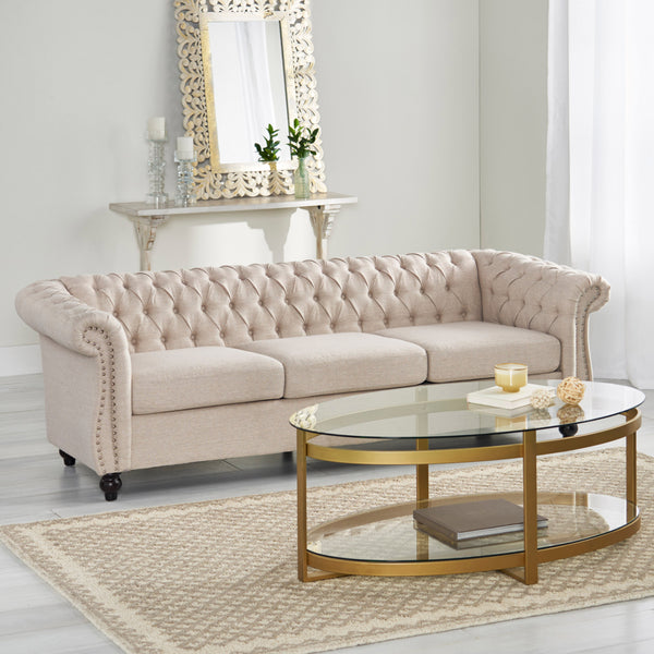 Gdf Studio Adetokunbo Tufted Fabric Chesterfield 3 Seater Sofa