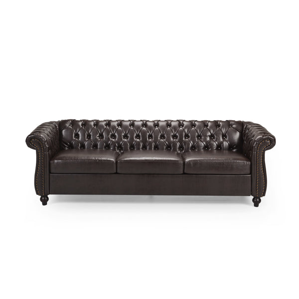 Gdf Studio Adetokunbo Tufted Leather Chesterfield 3 Seater Sofa