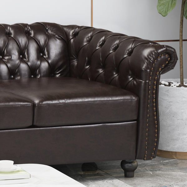 Gdf Studio Adetokunbo Tufted Leather Chesterfield 3 Seater Sofa