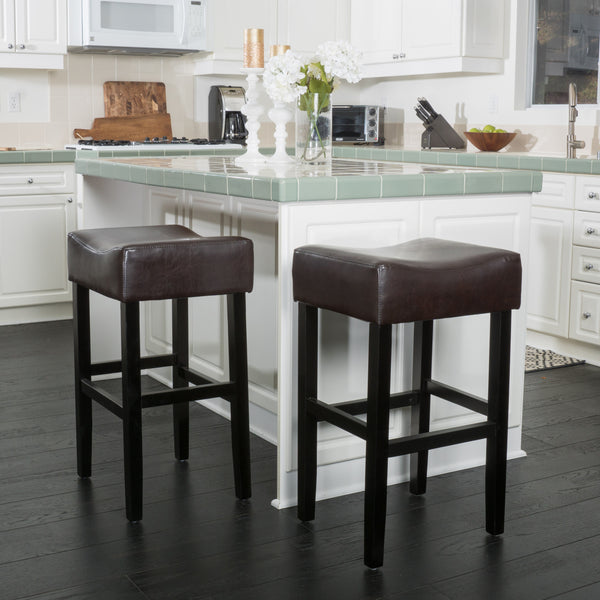 Gdf Studio Adler 30-Inch Brown Leather Backless Bar Stool (Set Of 2)