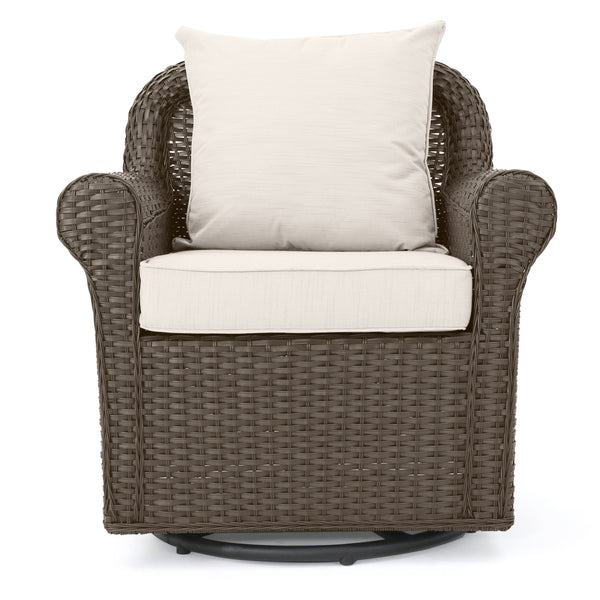 Gdf Studio Admiral Outdoor 4 Seater Wicker Swivel Chair And Fire Pit Set