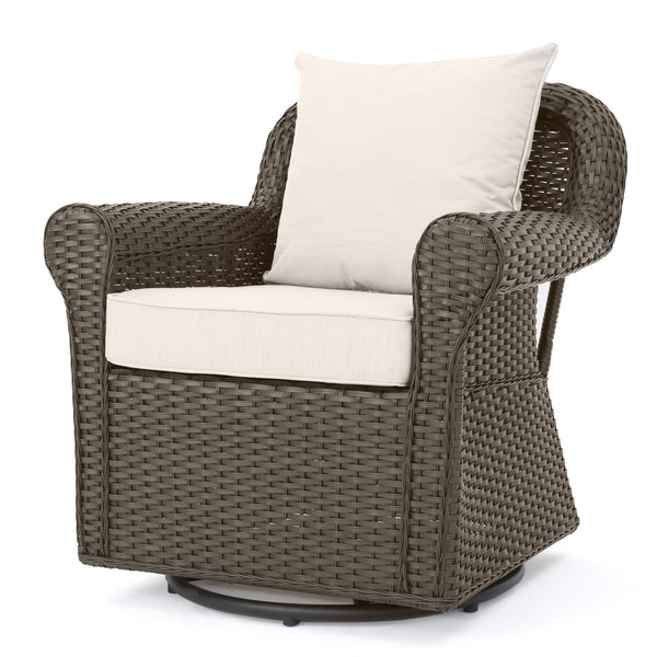 Gdf Studio Admiral Outdoor 4 Seater Wicker Swivel Chair And Fire Pit Set