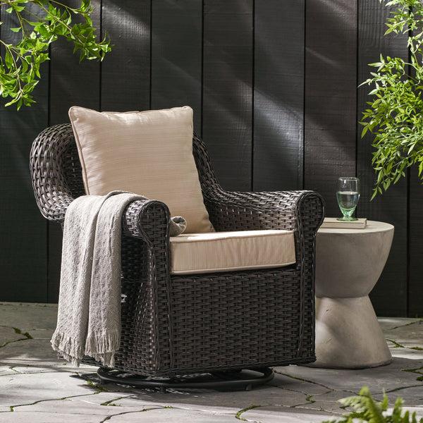 Gdf Studio Admiral Outdoor Wicker Swivel Rocking Chair W/Water Resistant Cushions