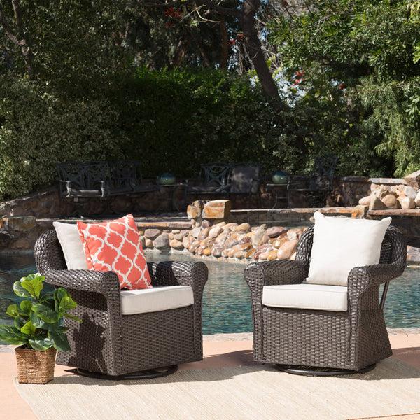 Gdf Studio Admiral Outdoor Wicker Swivel Rocking Chair W/Water Resistant Cushions