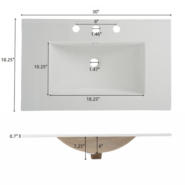 Gdf Studio Aelioreira 30" Bathroom Vanity With Ceramic Sink And Soft Close Drawer Slides