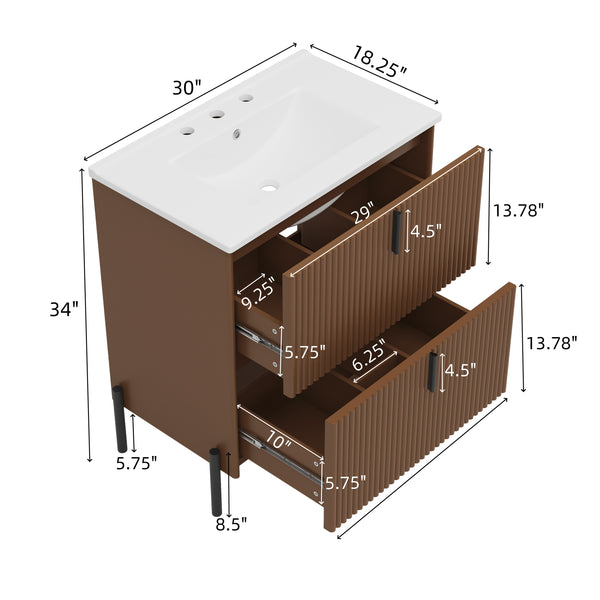 Gdf Studio Aelioreira 30" Bathroom Vanity With Ceramic Sink And Soft Close Drawer Slides