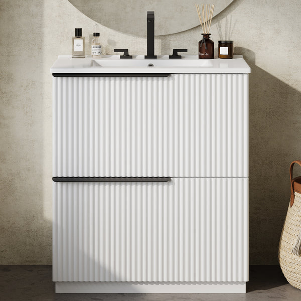 Gdf Studio Aeliorue 30" Bathroom Vanity With Ceramic Sink And Full-Extension Drawers