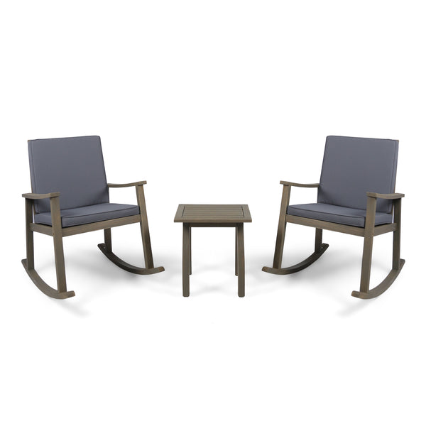 Gdf Studio Aeney Outdoor Acacia Wood Rocking Chair And Table Set