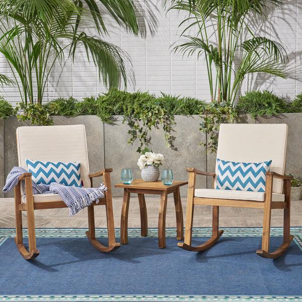 gdf studio Aeney Outdoor Acacia Wood Rocking Chair and Table Set