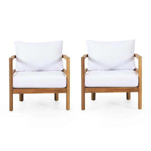 gdf studio Aggie Outdoor Acacia Wood Club Chair with Cushion Set of 2 Teak and White
