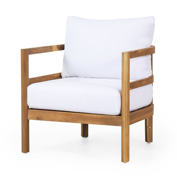 gdf studio Aggie Outdoor Acacia Wood Club Chair with Cushions Teak and White