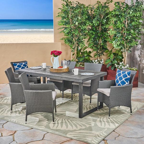 Gdf Studio Agnes Outdoor 6-Seater Gray Wood & Wicker Dining Set