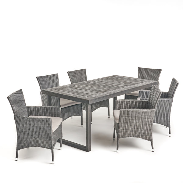 gdf studio Agnes Outdoor 6-Seater Gray Wood & Wicker Dining Set