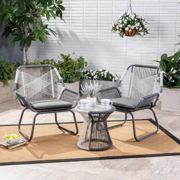 Gdf Studio Aiden Outdoor 3 Piece Faux Rattan Chat Set