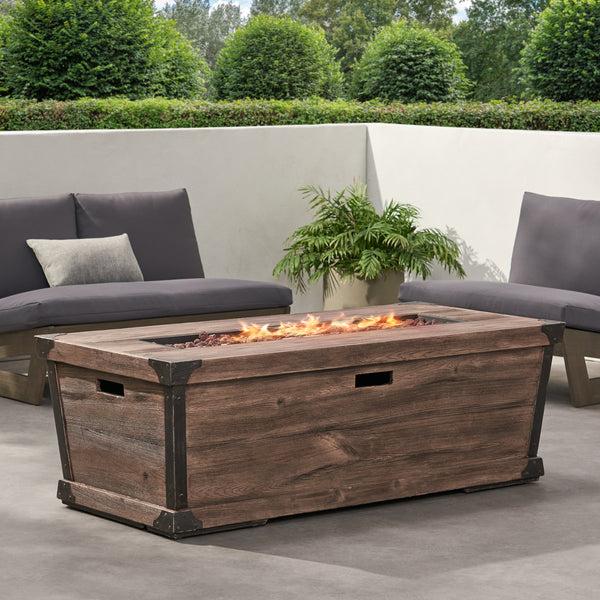 Gdf Studio Aido Outdoor 50 000 BTU Lightweight Concrete Rectangular Fire Pit (No Tank Holder) Brown