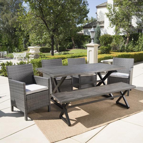 Gdf Studio Ainna Outdoor 6 Piece Wicker Dining Set With Aluminum Dining Table