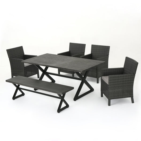 gdf studio Ainna Outdoor 6 Piece Wicker Dining Set with Aluminum Dining Table