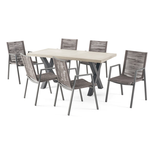Gdf Studio Aisaiah Outdoor Modern 6 Seater Dining Set