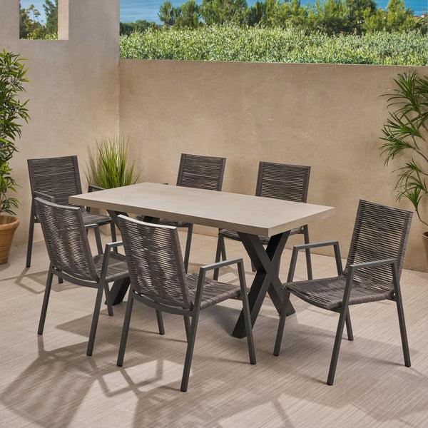 Gdf Studio Aisaiah Outdoor Modern 6 Seater Dining Set