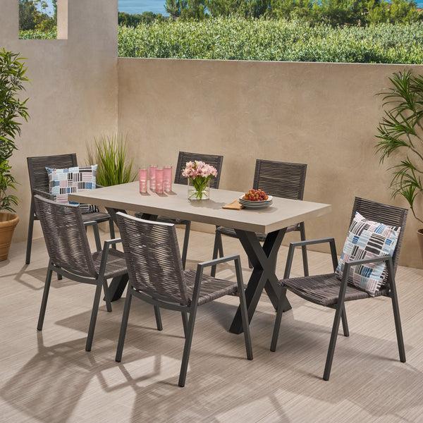 gdf studio Aisaiah Outdoor Modern 6 Seater Dining Set