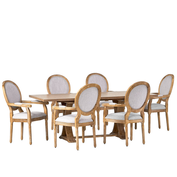 Gdf Studio Aisenbrey French Country Fabric Upholstered Wood 7 Piece Expandable Dining Set