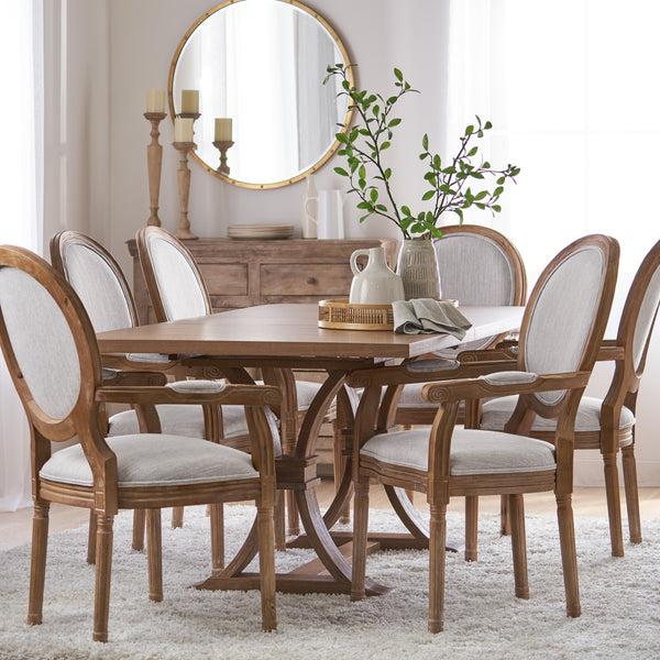 gdf studio Aisenbrey French Country Fabric Upholstered Wood 7 Piece Expandable Dining Set