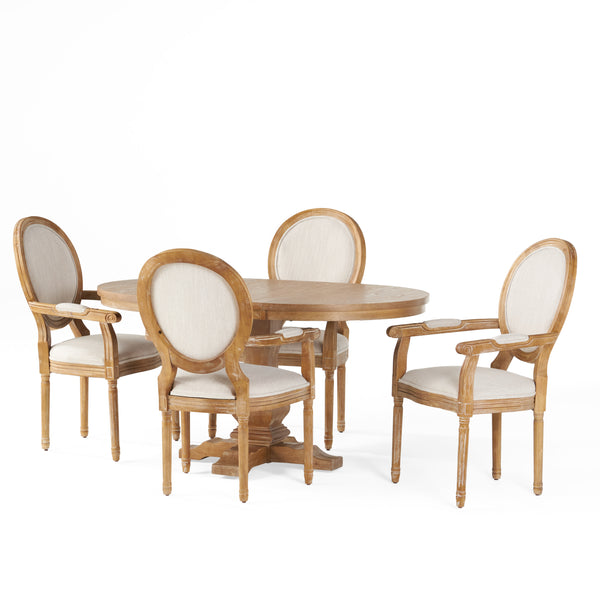Gdf Studio Aisenbrey French Country Wood 5-Piece Expandable Oval Dining Set