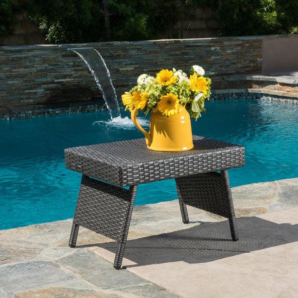 Gdf Studio Akehurst Outdoor Gray Wicker Adjustable Folding Side Table