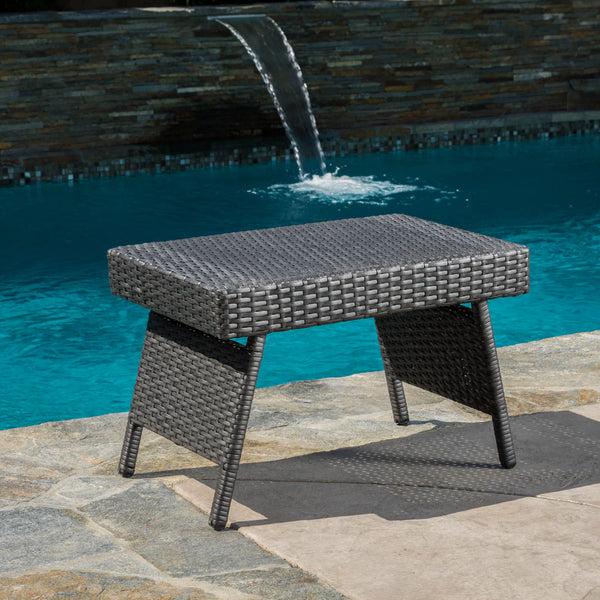 Gdf Studio Akehurst Outdoor Gray Wicker Adjustable Folding Side Table