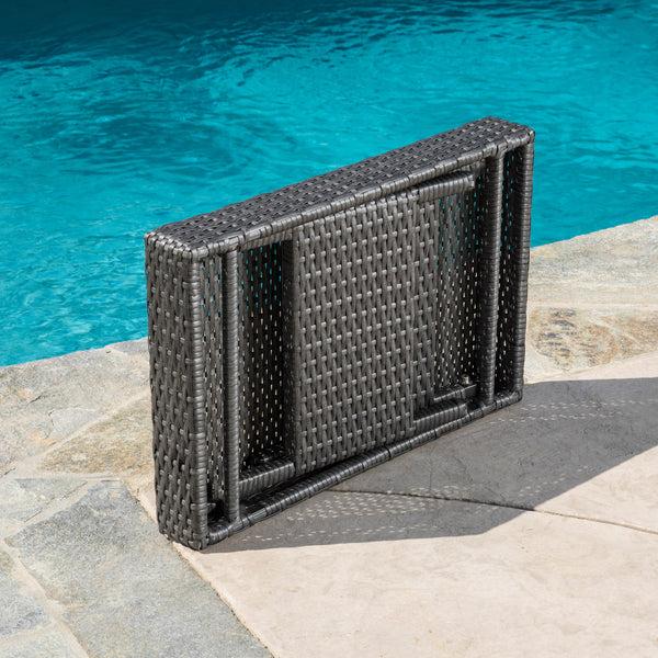 Gdf Studio Akehurst Outdoor Gray Wicker Adjustable Folding Side Table