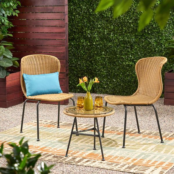 Gdf Studio Akim Outdoor Boho Wicker 3 Piece Chat Set