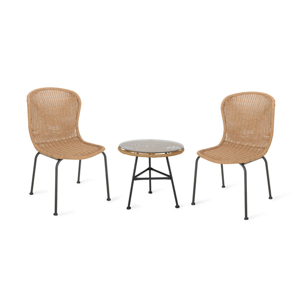 gdf studio Akim Outdoor Boho Wicker 3 Piece Chat Set