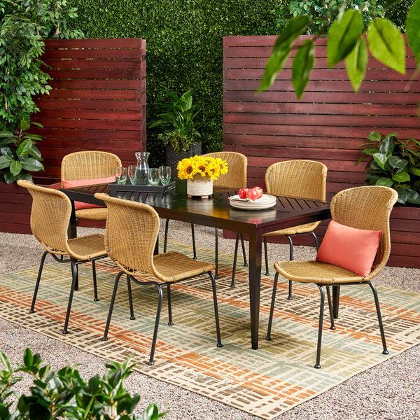 Gdf Studio Akim Outdoor Boho Wicker 6 Seater Dining Set