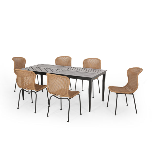 gdf studio Akim Outdoor Boho Wicker 6 Seater Dining Set