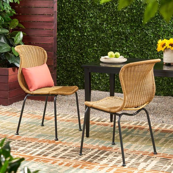 Gdf Studio Akim Outdoor Boho Wicker Dining Chair (Set Of 2)