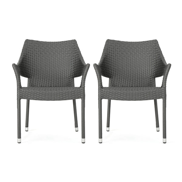 Gdf Studio Alameda Modern Outdoor Gray Wicker Stacking Armchairs (Set Of 2)