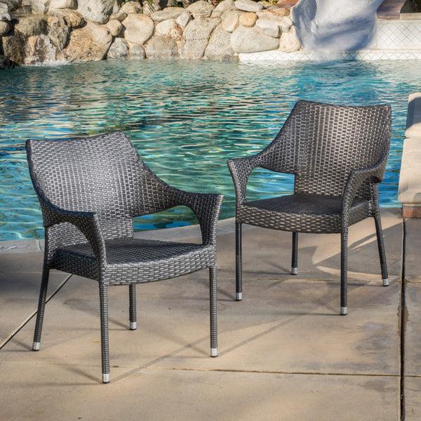 gdf studio Alameda Modern Outdoor Gray Wicker Stacking Armchairs (Set of 2)