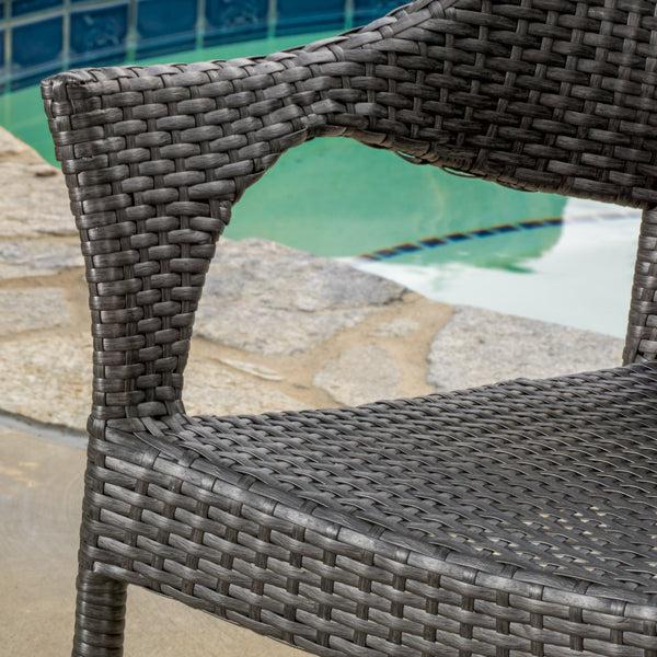 Gdf Studio Alameda Outdoor 5-Piece Gray Wicker Dining Set With Stacking Chairs