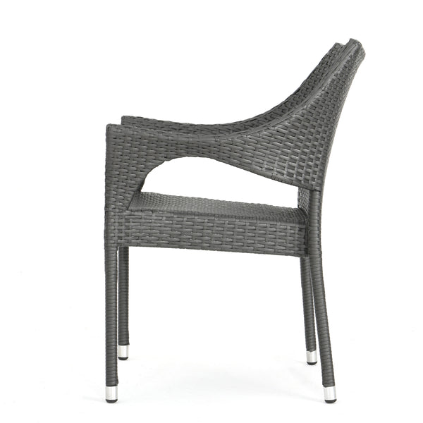 Gdf Studio Alameda Outdoor 7-Piece Gray Wicker Dining Set With Stacking Chairs
