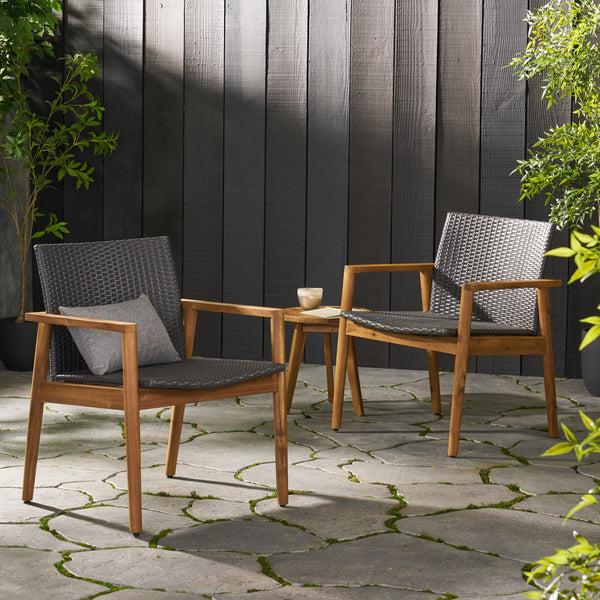 Gdf Studio Alamosa Outdoor Wicker And Acacia Wood Club Chairs Set Of 2 Gray And Teak