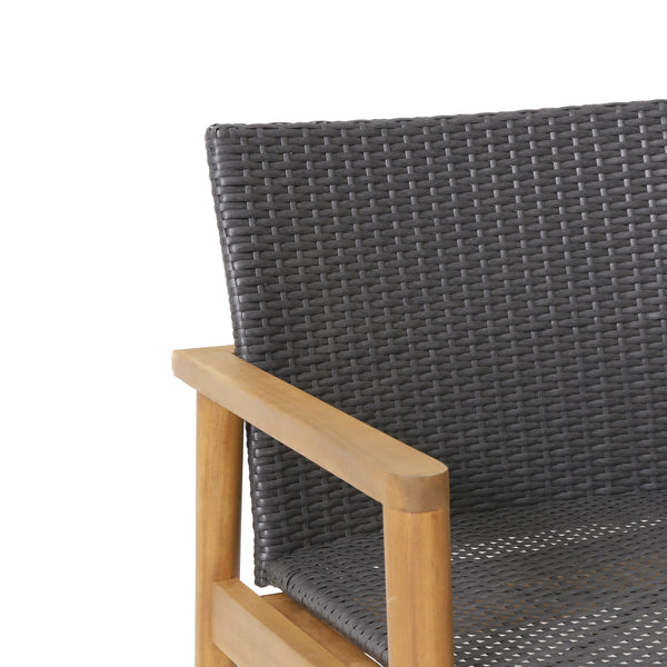 Gdf Studio Alamosa Outdoor Wicker And Acacia Wood Club Chairs Set Of 2 Gray And Teak