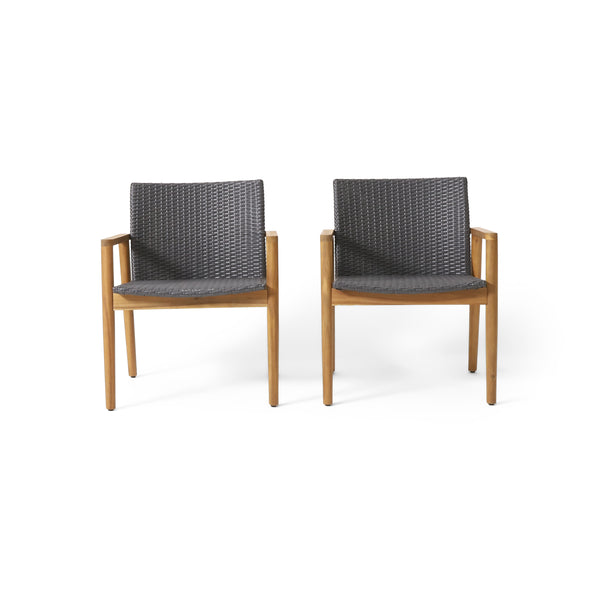 gdf studio Alamosa Outdoor Wicker and Acacia Wood Club Chairs Set of 2 Gray and Teak