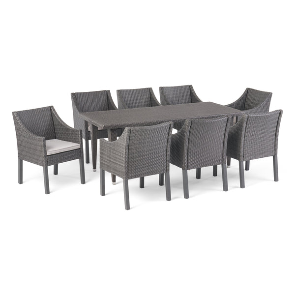 gdf studio Alanna Outdoor 9 Piece Wicker Dining Set with Water Resistant Cushions