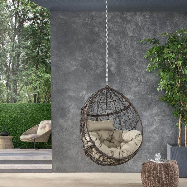 Gdf Studio Alannah Outdoor And Indoor Wicker Hanging Chair With 8 Foot Chain (NO STAND)