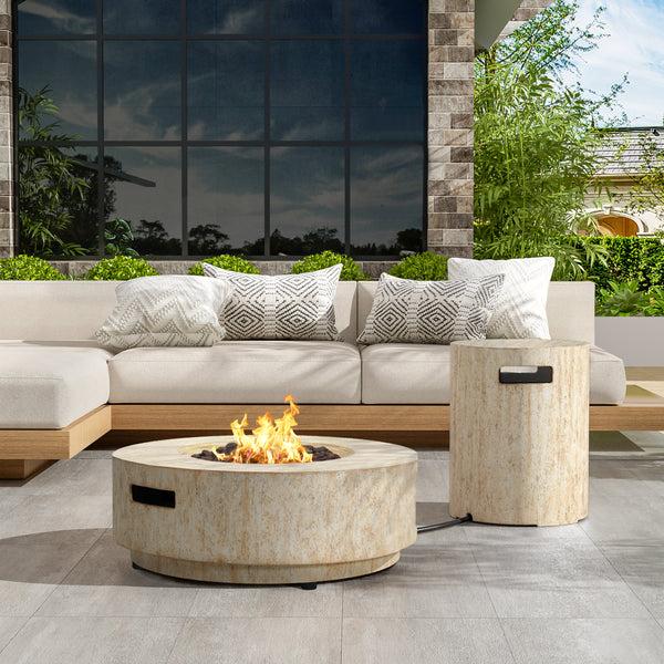 Gdf Studio Alarion Outdoor Fire Pit Table Set – 40 000 BTU Propane Fire Pit With Matching Tank Holder