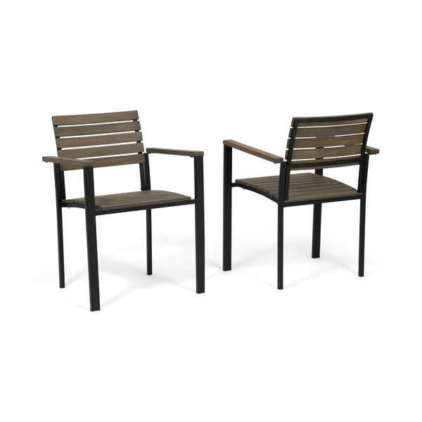 Gdf Studio Alberta Outdoor Wood And Iron Dining Chairs (Set Of 2)