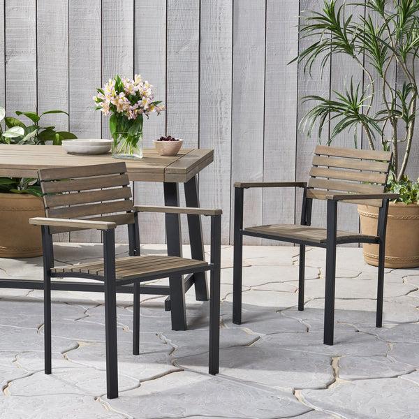 Gdf Studio Alberta Outdoor Wood And Iron Dining Chairs (Set Of 2)