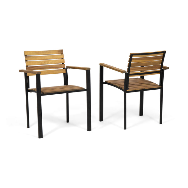 gdf studio Alberta Outdoor Wood and Iron Dining Chairs (Set of 2)