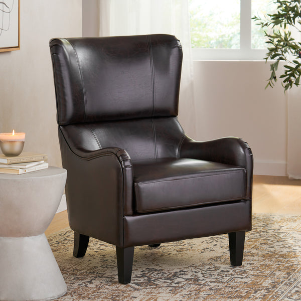Gdf Studio Alden Leather High Back Wingback Armchair