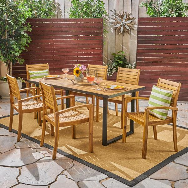 Gdf Studio Alderson Outdoor 6-Seater Rectangular Acacia Wood Dining Set Teak And Black